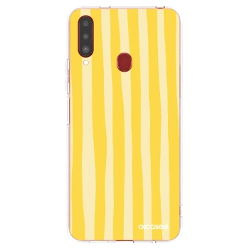 Picasee silikonowe przeźroczyste etui na Samsung Galaxy A20s - Lines lemon