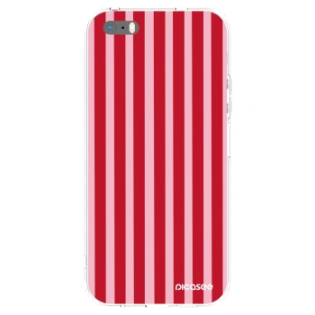 Picasee silikonowe przeźroczyste etui na Apple iPhone 5/5S/SE - Lines red