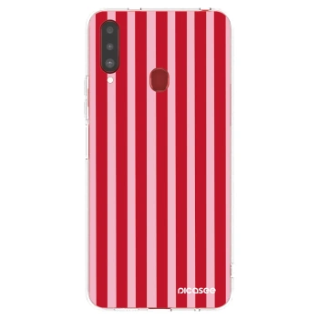 Picasee silikonowe przeźroczyste etui na Samsung Galaxy A20s - Lines red