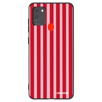 Picasee silikonowe czarne etui na Samsung Galaxy A21s - Lines red