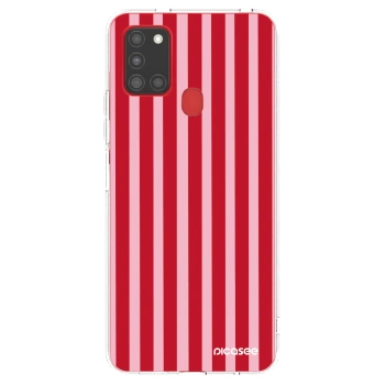 Picasee silikonowe przeźroczyste etui na Samsung Galaxy A21s - Lines red