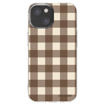 Picasee silikonowe przeźroczyste etui na Apple iPhone 15 - Brown grid