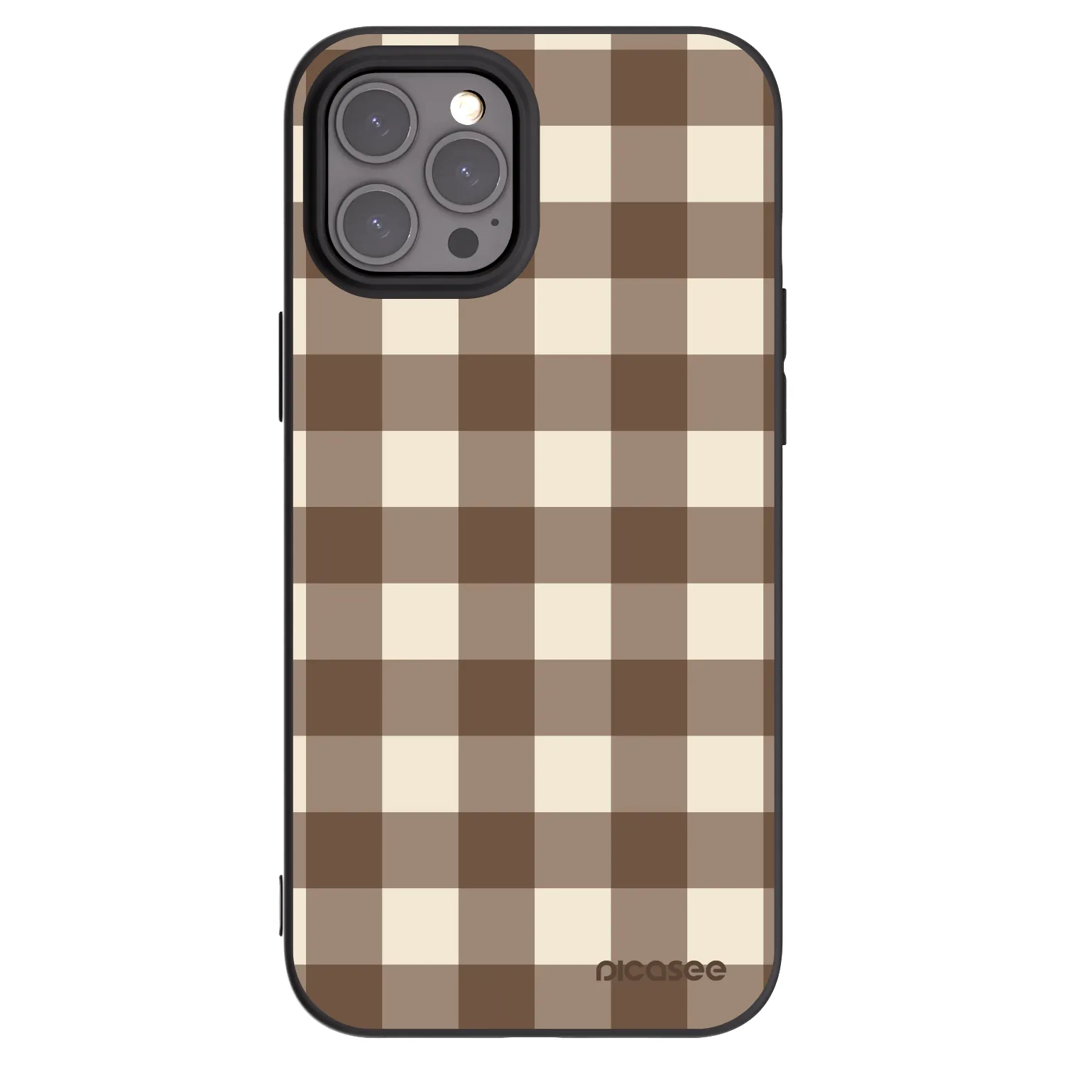 Picasee silikonowe czarne etui na Apple iPhone 12 Pro Max - Brown grid