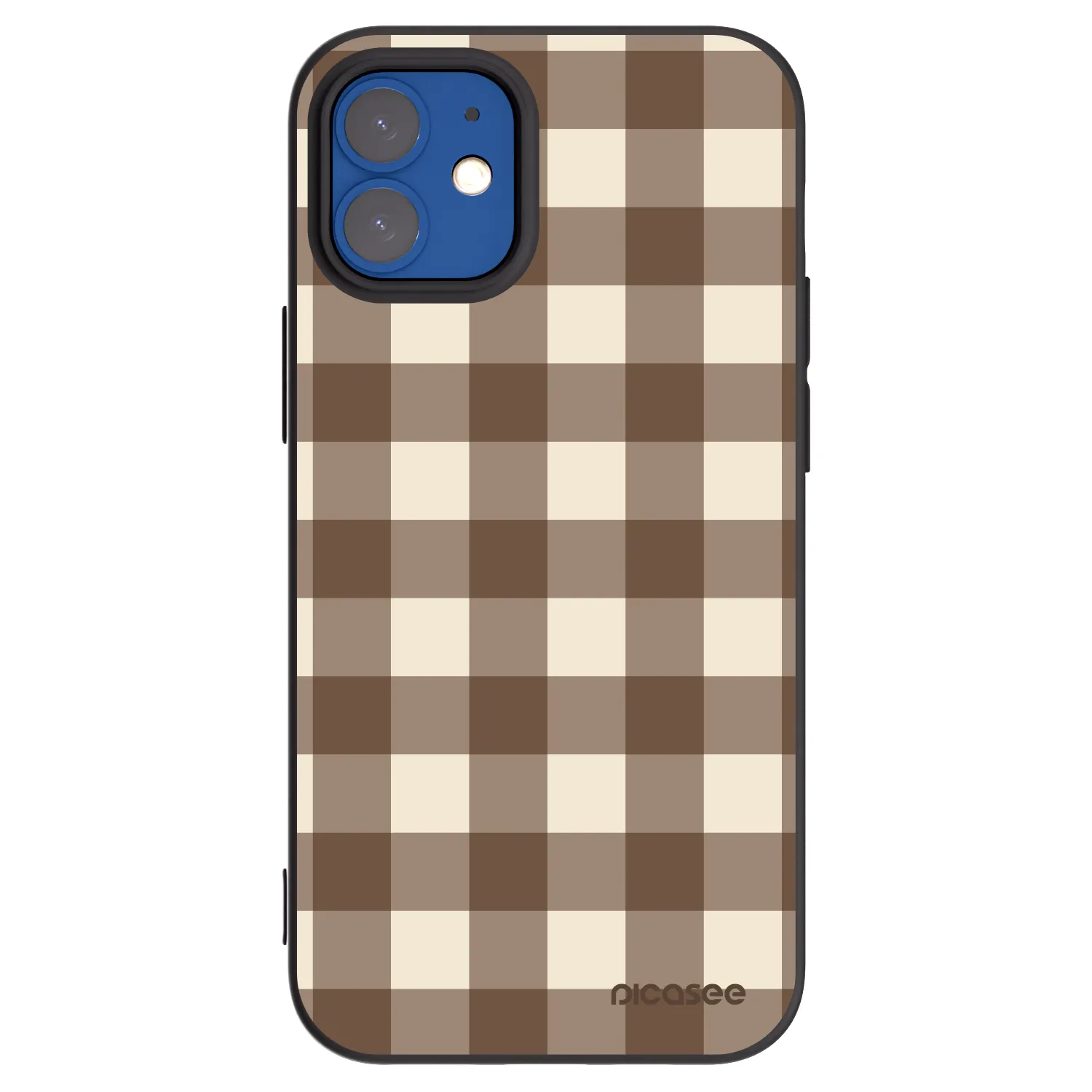 Picasee silikonowe czarne etui na Apple iPhone 12 mini - Brown grid