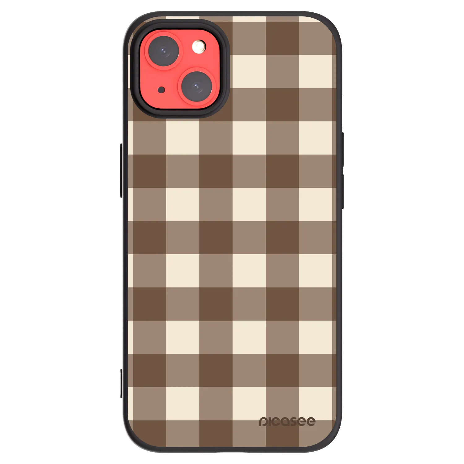 Picasee silikonowe czarne etui na Apple iPhone 13 - Brown grid