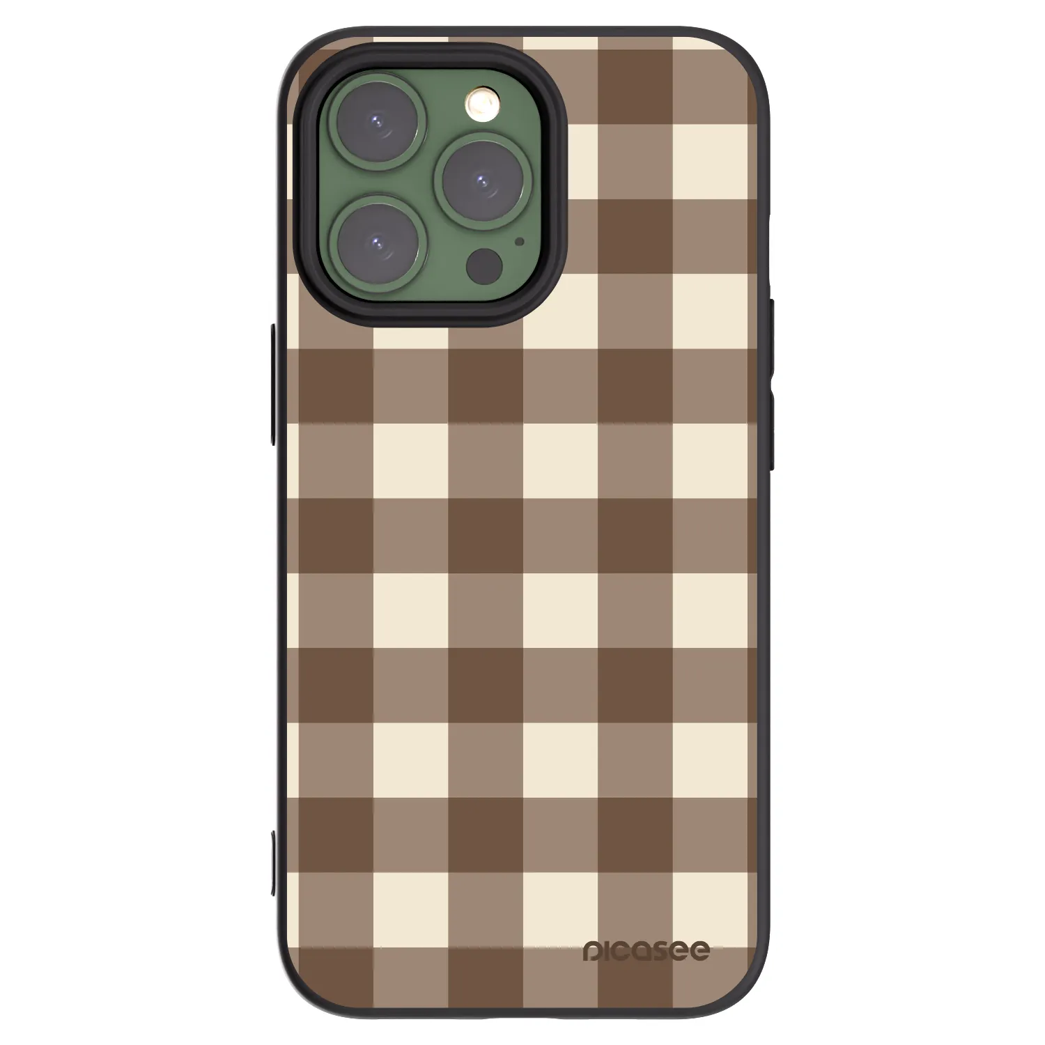 Picasee silikonowe czarne etui na Apple iPhone 13 Pro - Brown grid