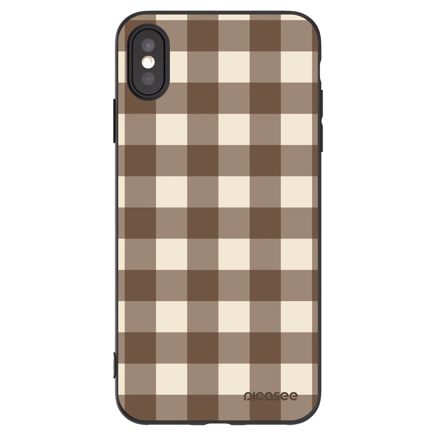 Picasee silikonowe czarne etui na Apple iPhone XS Max - Brown grid