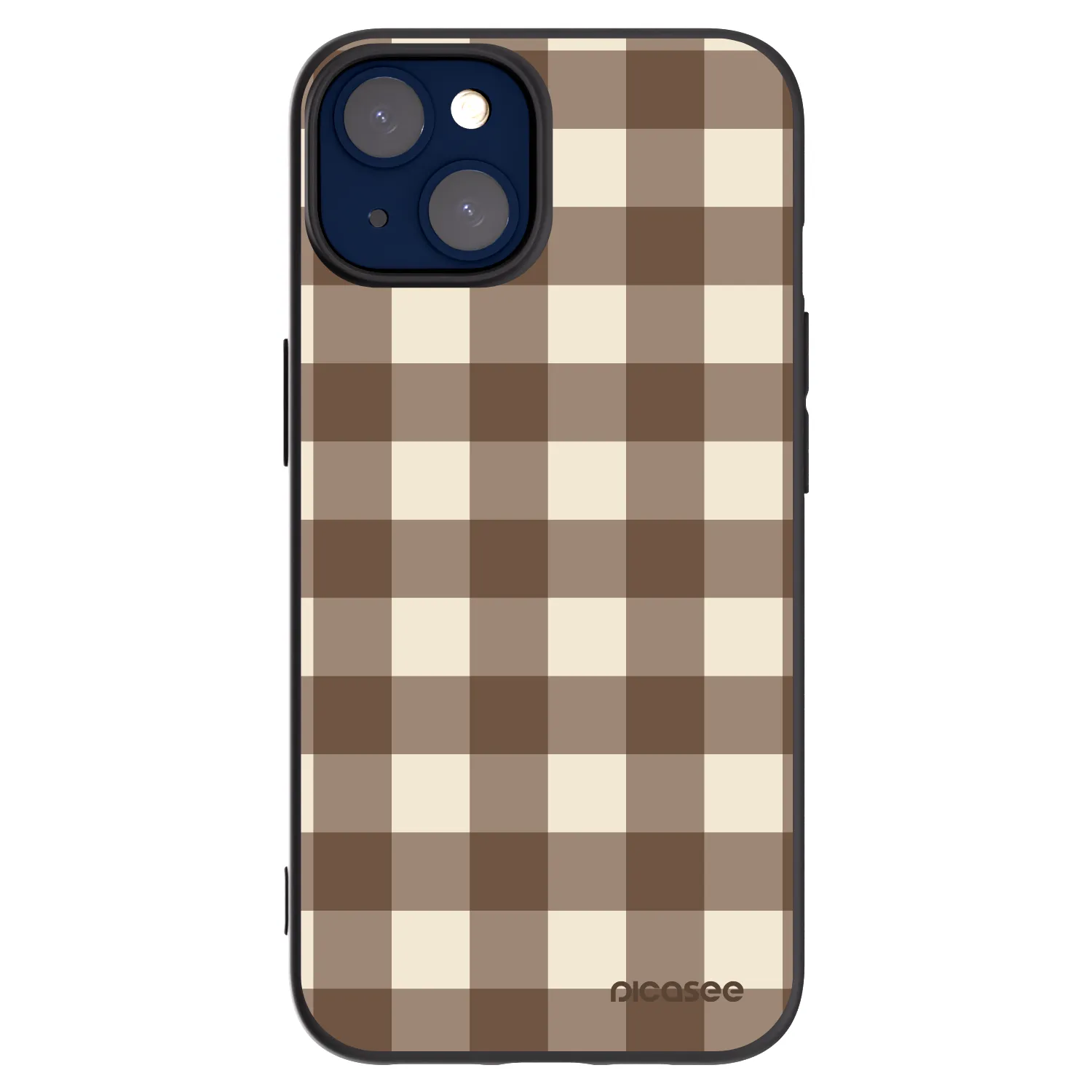 Picasee silikonowe czarne etui na Apple iPhone 14 - Brown grid