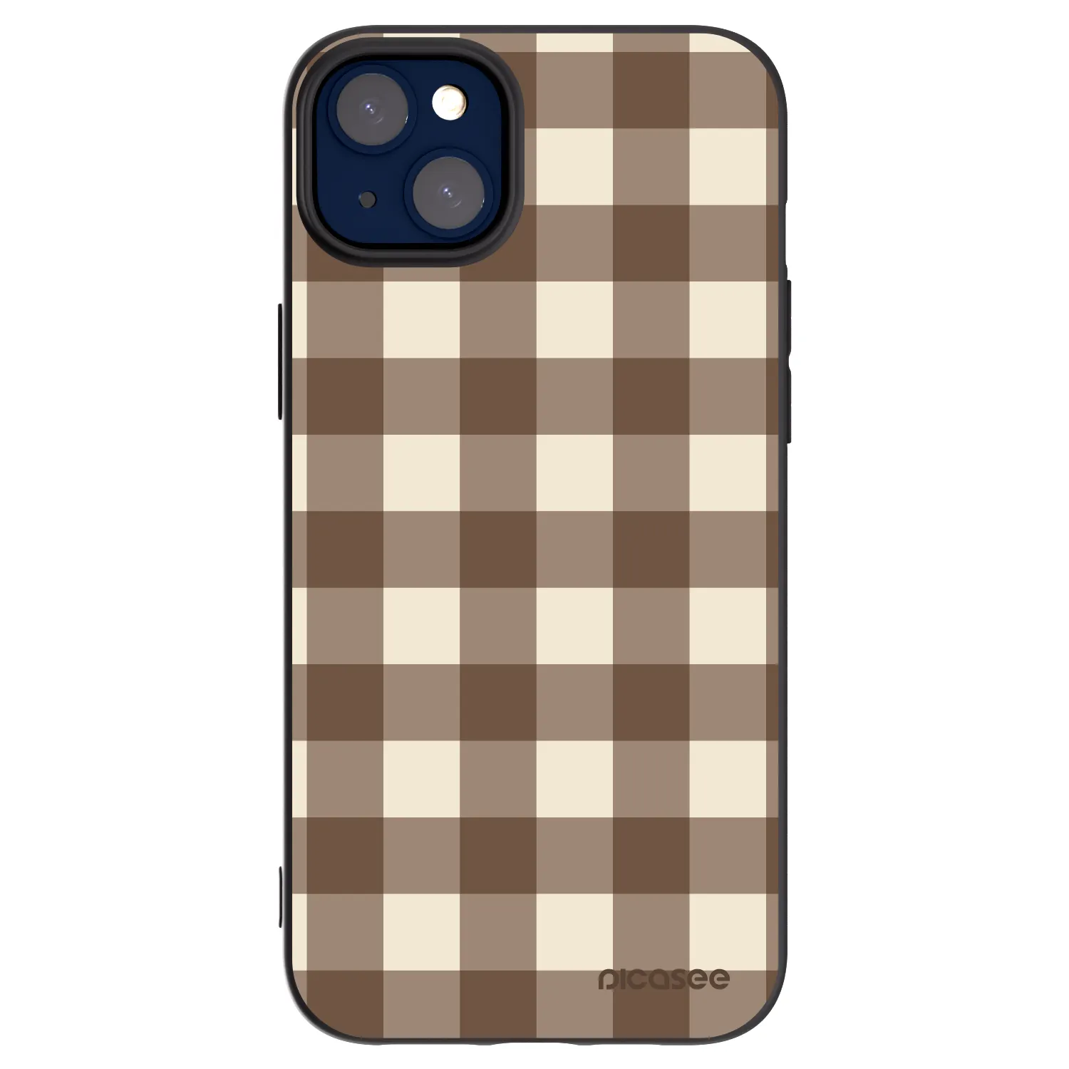 Picasee silikonowe czarne etui na Apple iPhone 14 Plus - Brown grid