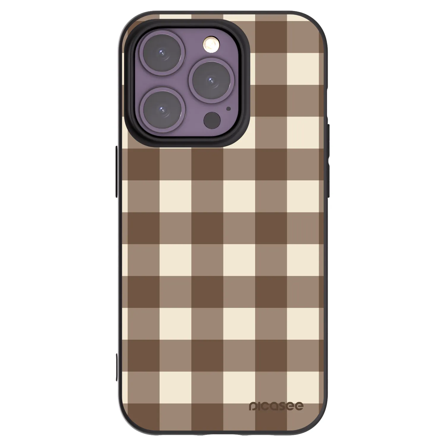 Picasee silikonowe czarne etui na Apple iPhone 14 Pro - Brown grid