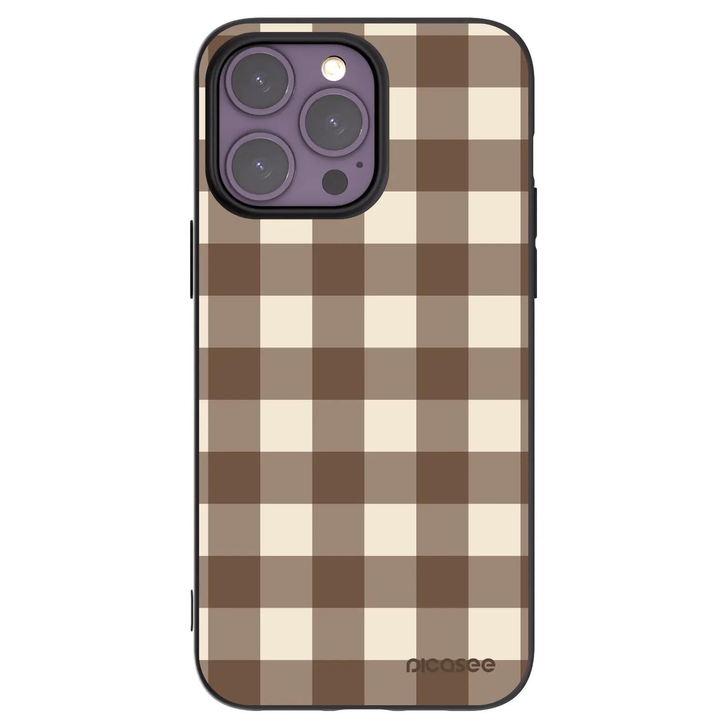 Picasee silikonowe czarne etui na Apple iPhone 14 Pro Max - Brown grid