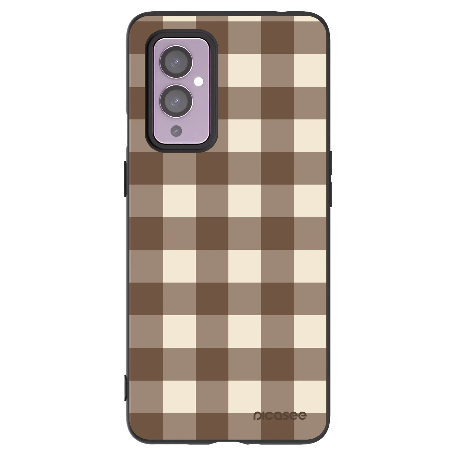 Picasee silikonowe czarne etui na OnePlus 9 - Brown grid