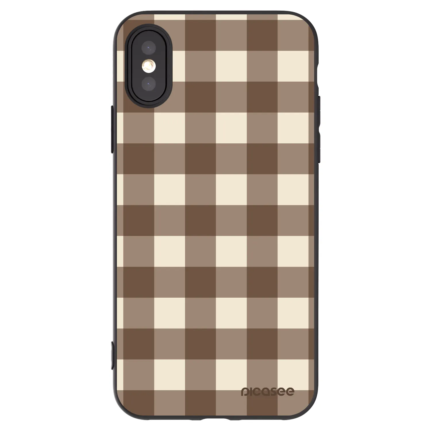 Picasee silikonowe czarne etui na Apple iPhone X/XS - Brown grid
