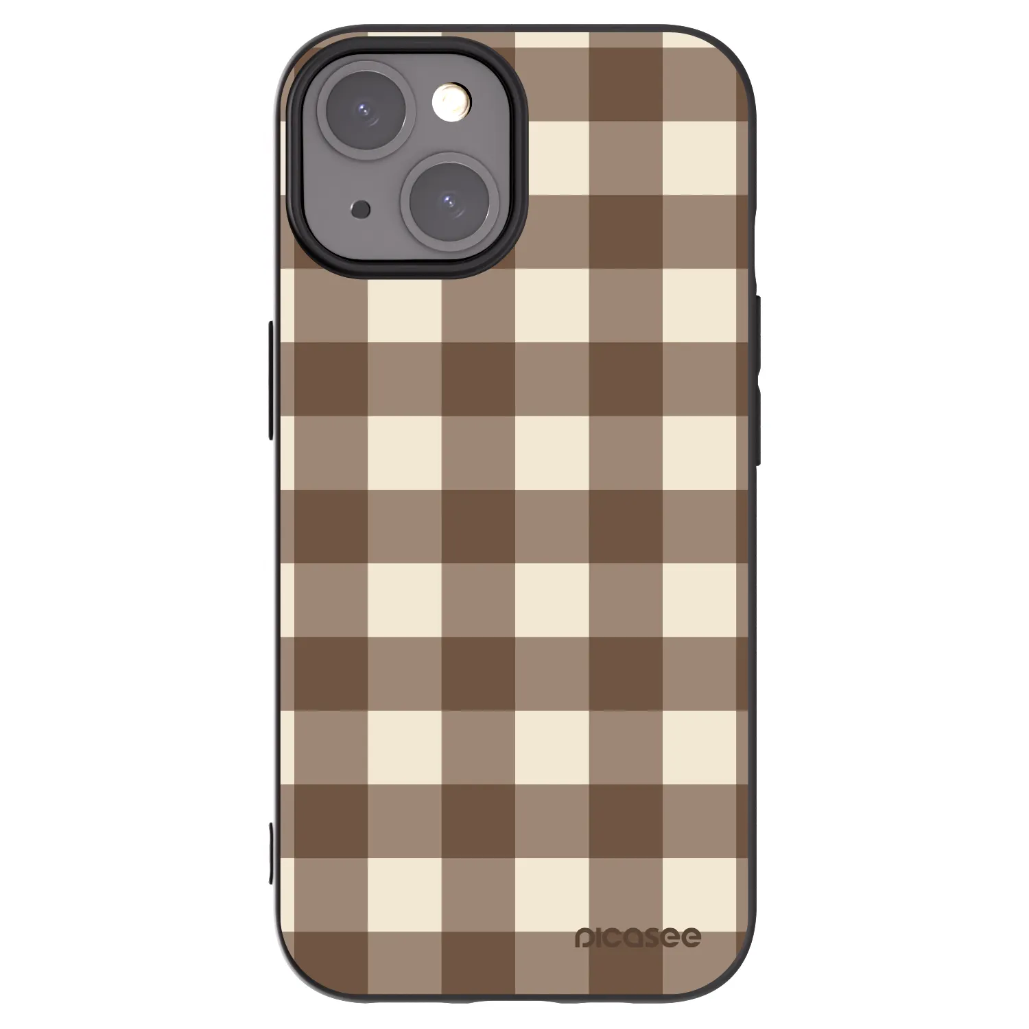 Picasee silikonowe czarne etui na Apple iPhone 15 - Brown grid