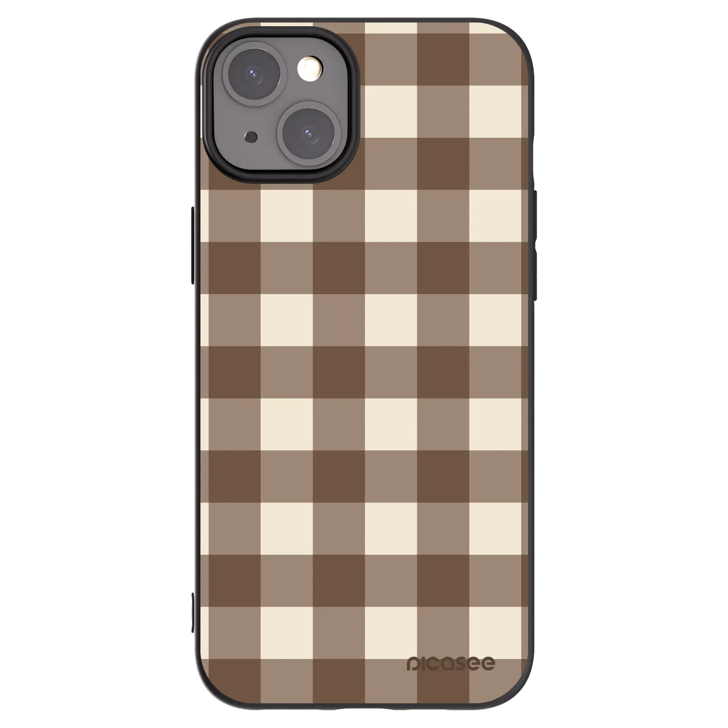 Picasee silikonowe czarne etui na Apple iPhone 15 Plus - Brown grid