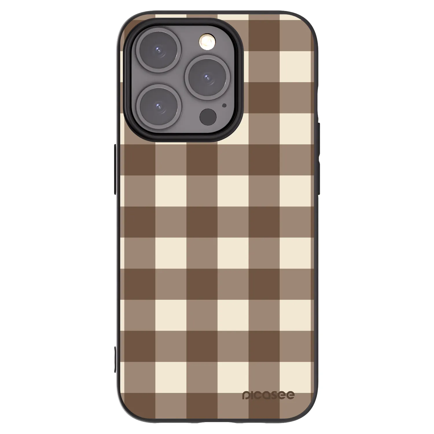 Picasee silikonowe czarne etui na Apple iPhone 15 Pro - Brown grid