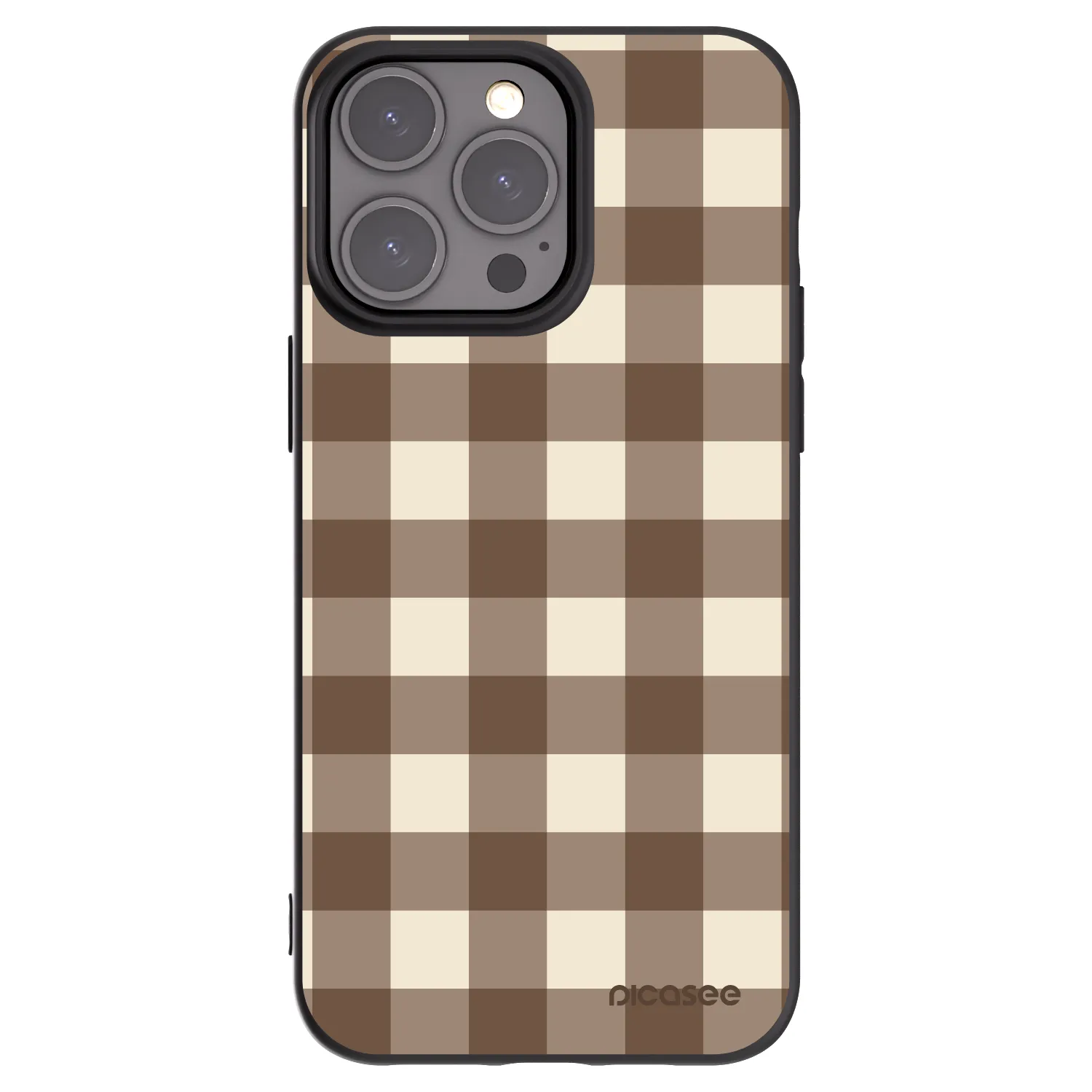 Picasee silikonowe czarne etui na Apple iPhone 15 Pro Max - Brown grid
