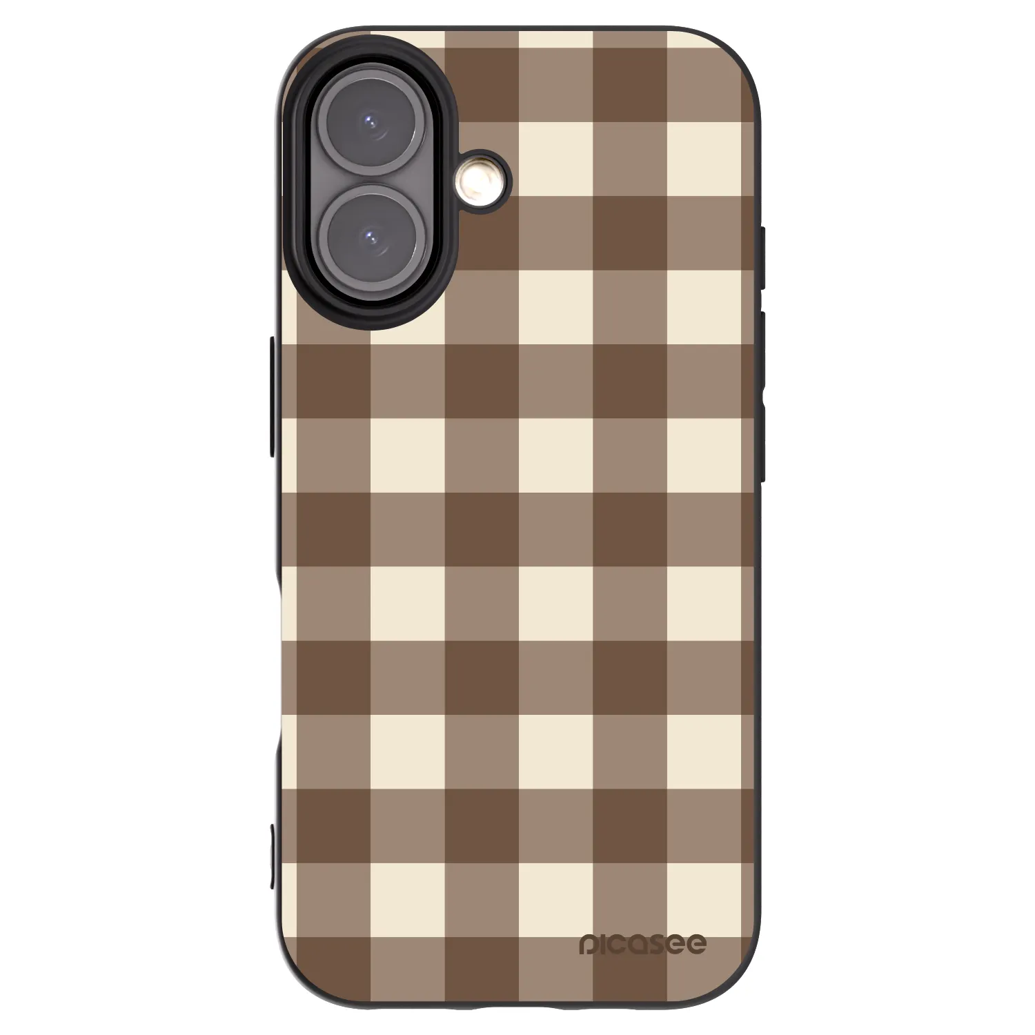 Picasee silikonowe czarne etui na Apple iPhone 16 - Brown grid