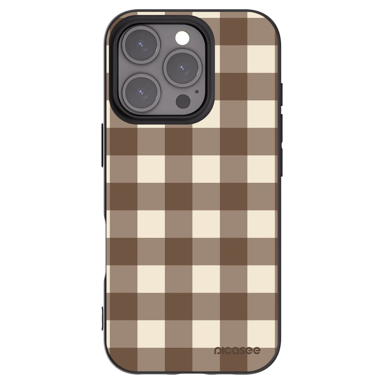Picasee silikonowe czarne etui na Apple iPhone 16 Pro - Brown grid