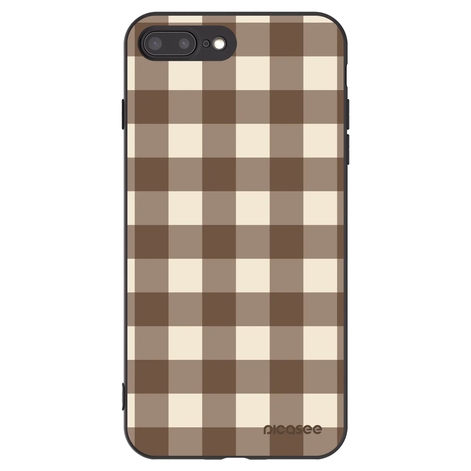 Picasee silikonowe czarne etui na Apple iPhone 7 Plus - Brown grid
