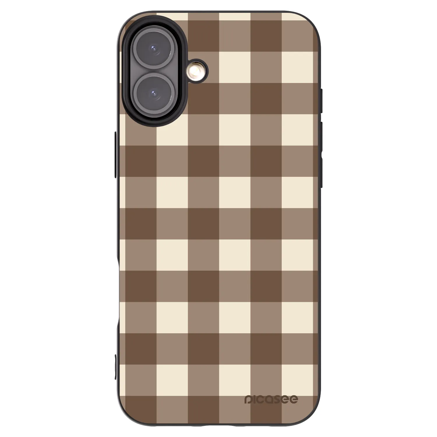 Picasee silikonowe czarne etui na Apple iPhone 16 Plus - Brown grid