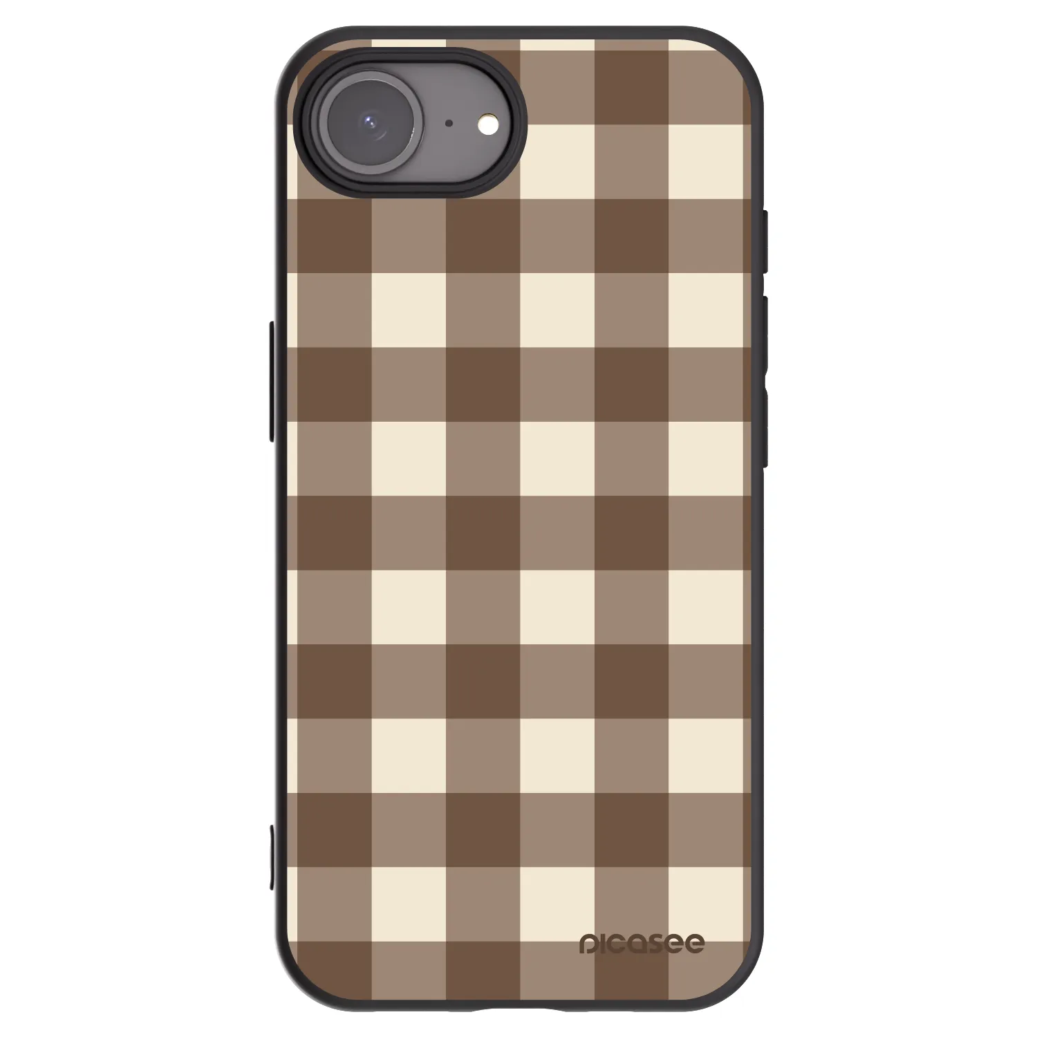 Picasee silikonowe czarne etui na Apple iPhone 16e - Brown grid