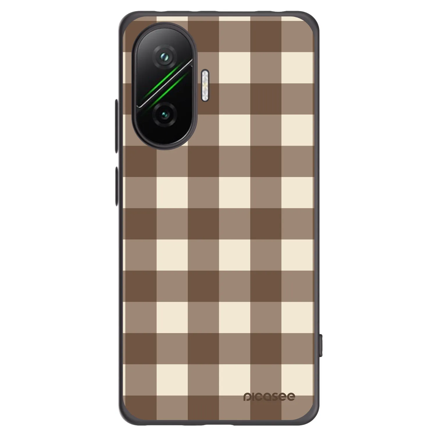 Picasee silikonowe czarne etui na Xiaomi Poco F7 5G - Brown grid