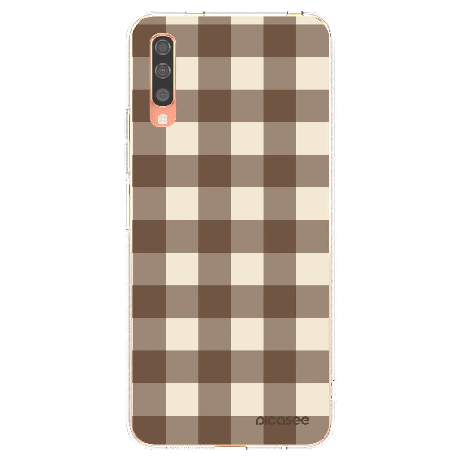 Picasee silikonowe przeźroczyste etui na Samsung Galaxy A70 A705F - Brown grid
