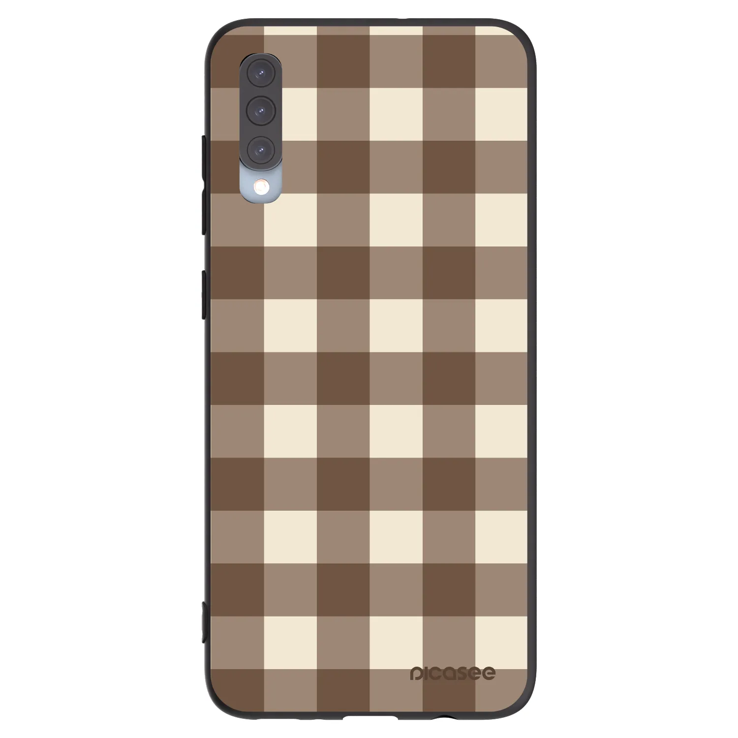 Picasee silikonowe czarne etui na Samsung Galaxy A70 A705F - Brown grid