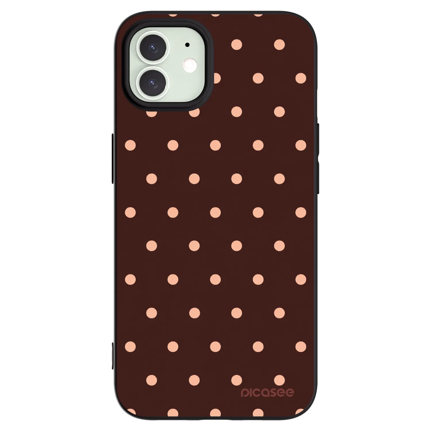 Picasee silikonowe czarne etui na Apple iPhone 12 - Peach Dots & Chocolate