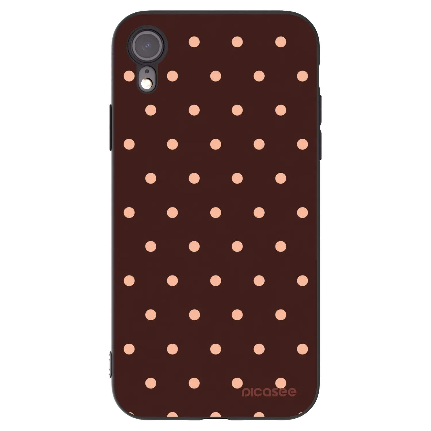 Picasee silikonowe czarne etui na Apple iPhone XR - Peach Dots & Chocolate
