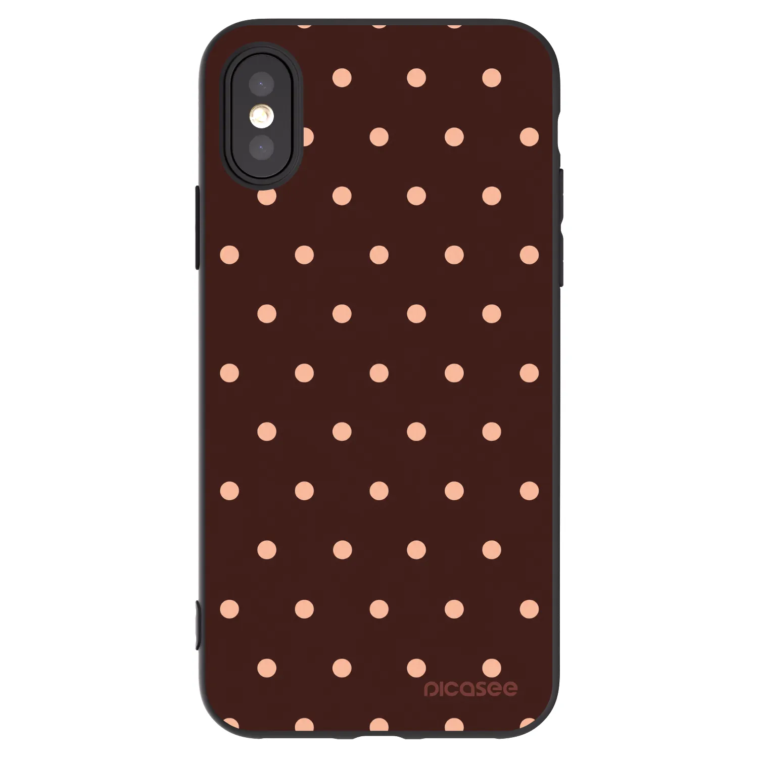 Picasee silikonowe czarne etui na Apple iPhone X/XS - Peach Dots & Chocolate