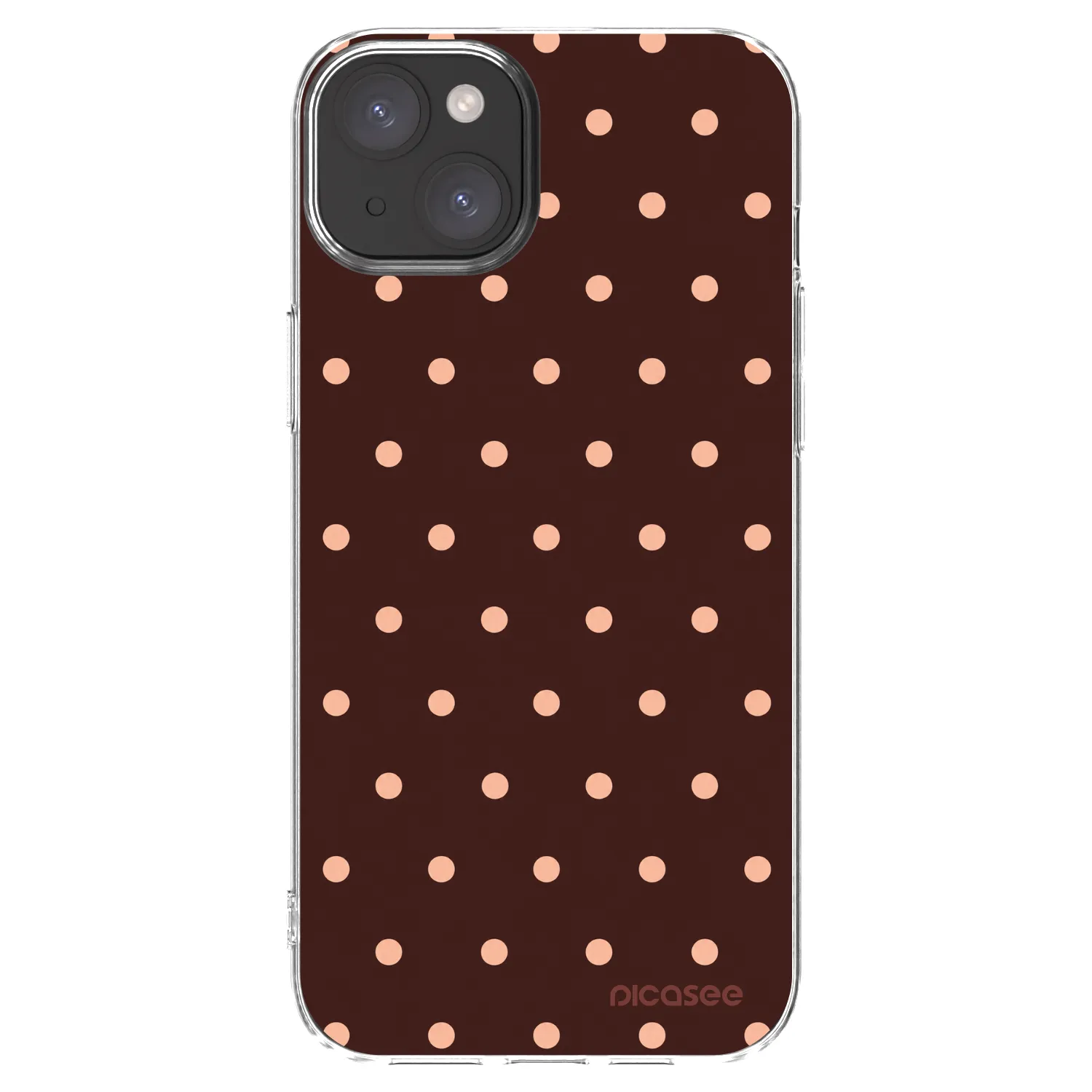 Picasee silikonowe przeźroczyste etui na Apple iPhone 15 Plus - Peach Dots & Chocolate