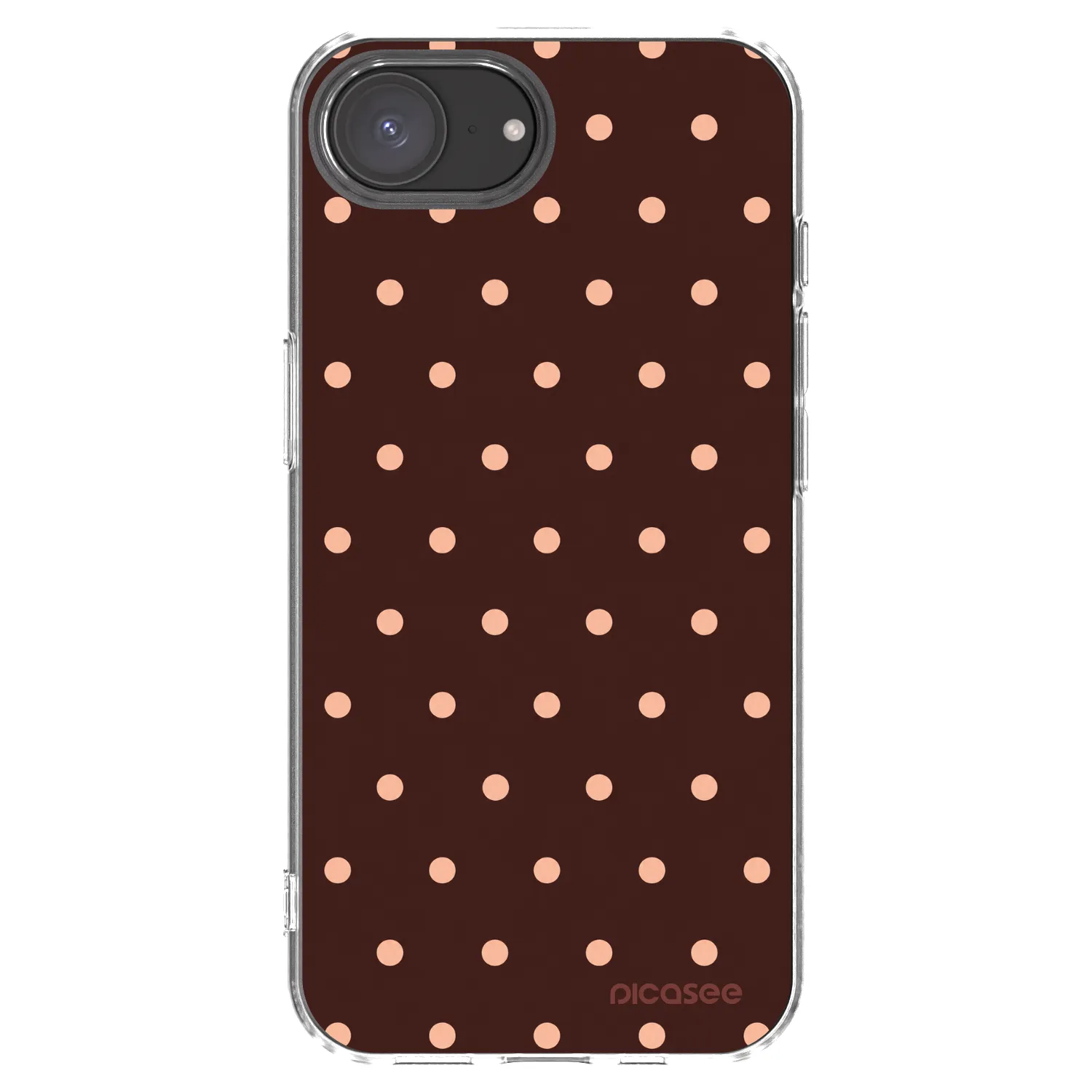 Picasee silikonowe przeźroczyste etui na Apple iPhone 16e - Peach Dots & Chocolate