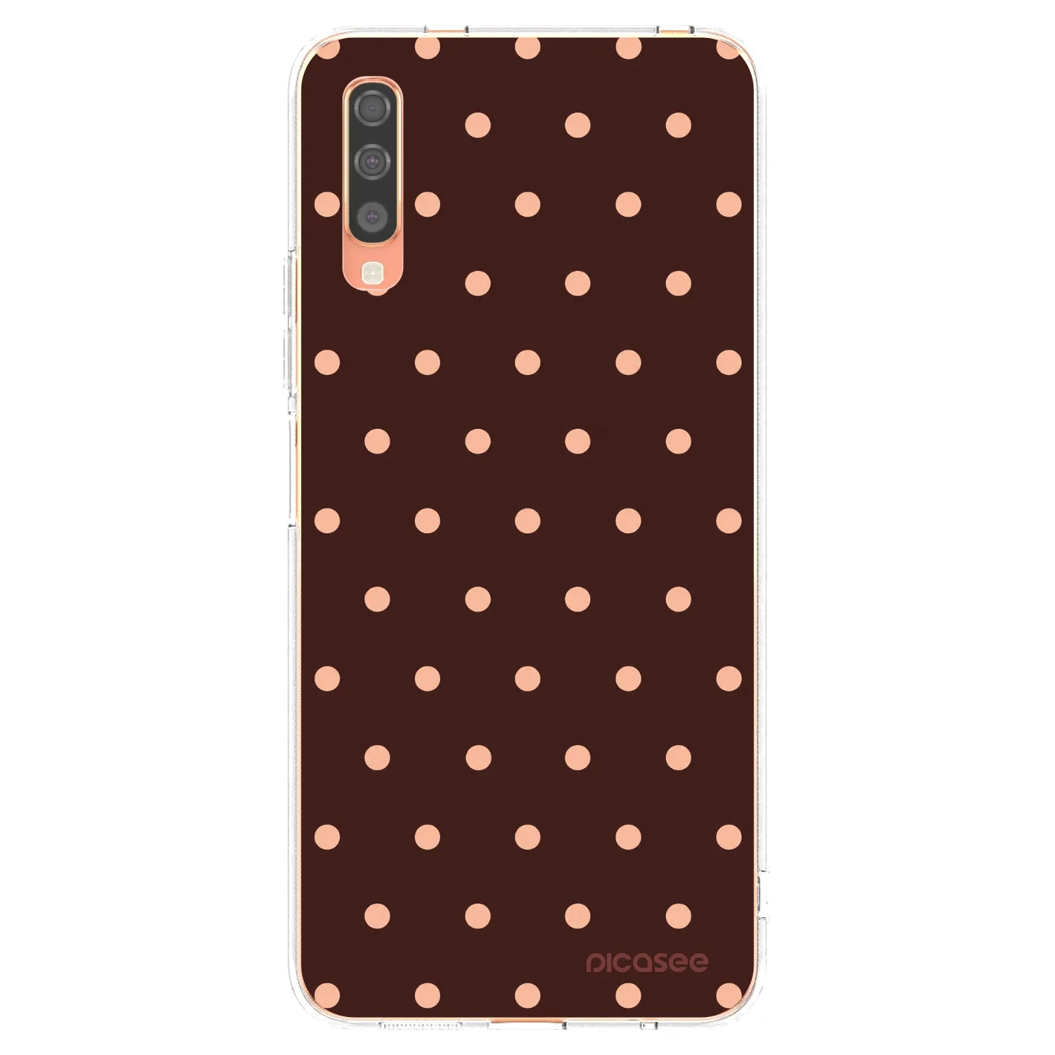 Picasee silikonowe przeźroczyste etui na Samsung Galaxy A70 A705F - Peach Dots & Chocolate