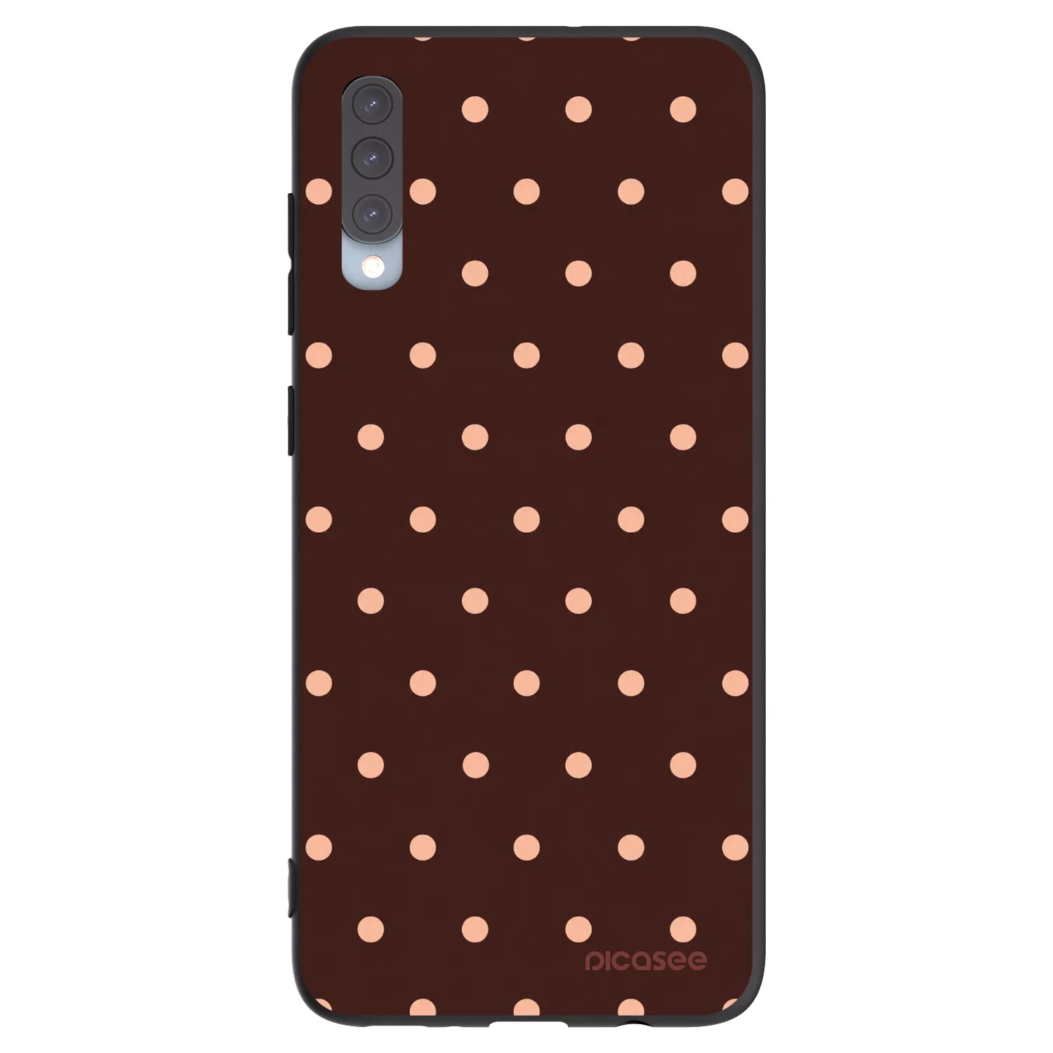 Picasee silikonowe czarne etui na Samsung Galaxy A70 A705F - Peach Dots & Chocolate