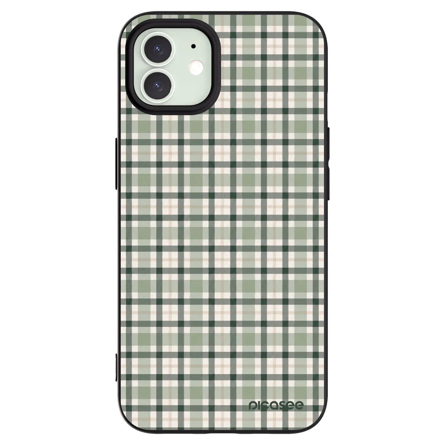 Picasee silikonowe czarne etui na Apple iPhone 12 - Sage Tartan