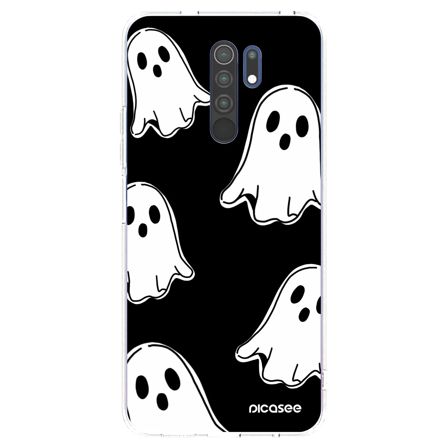 Picasee silikonowe przeźroczyste etui na Xiaomi Redmi 9 - Black ghosts