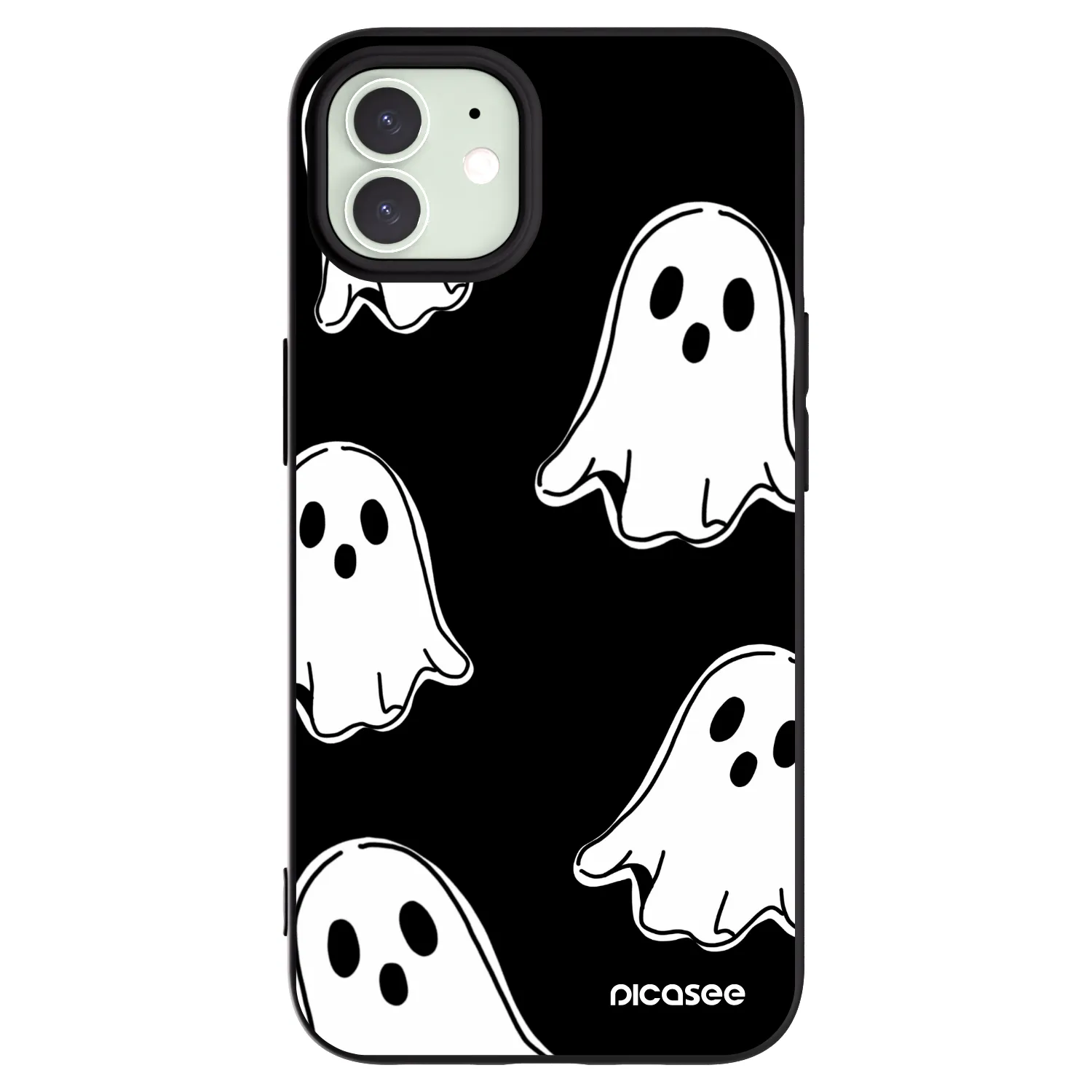 Picasee silikonowe czarne etui na Apple iPhone 12 - Black ghosts