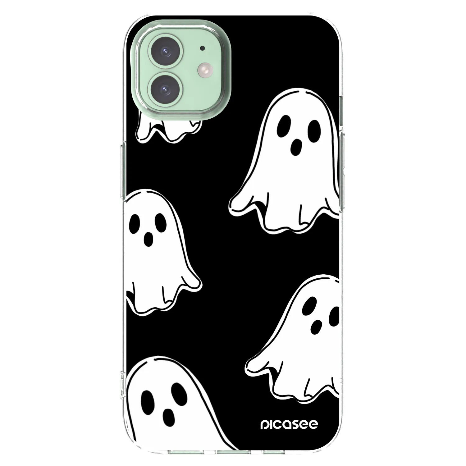 Picasee silikonowe przeźroczyste etui na Apple iPhone 12 - Black ghosts
