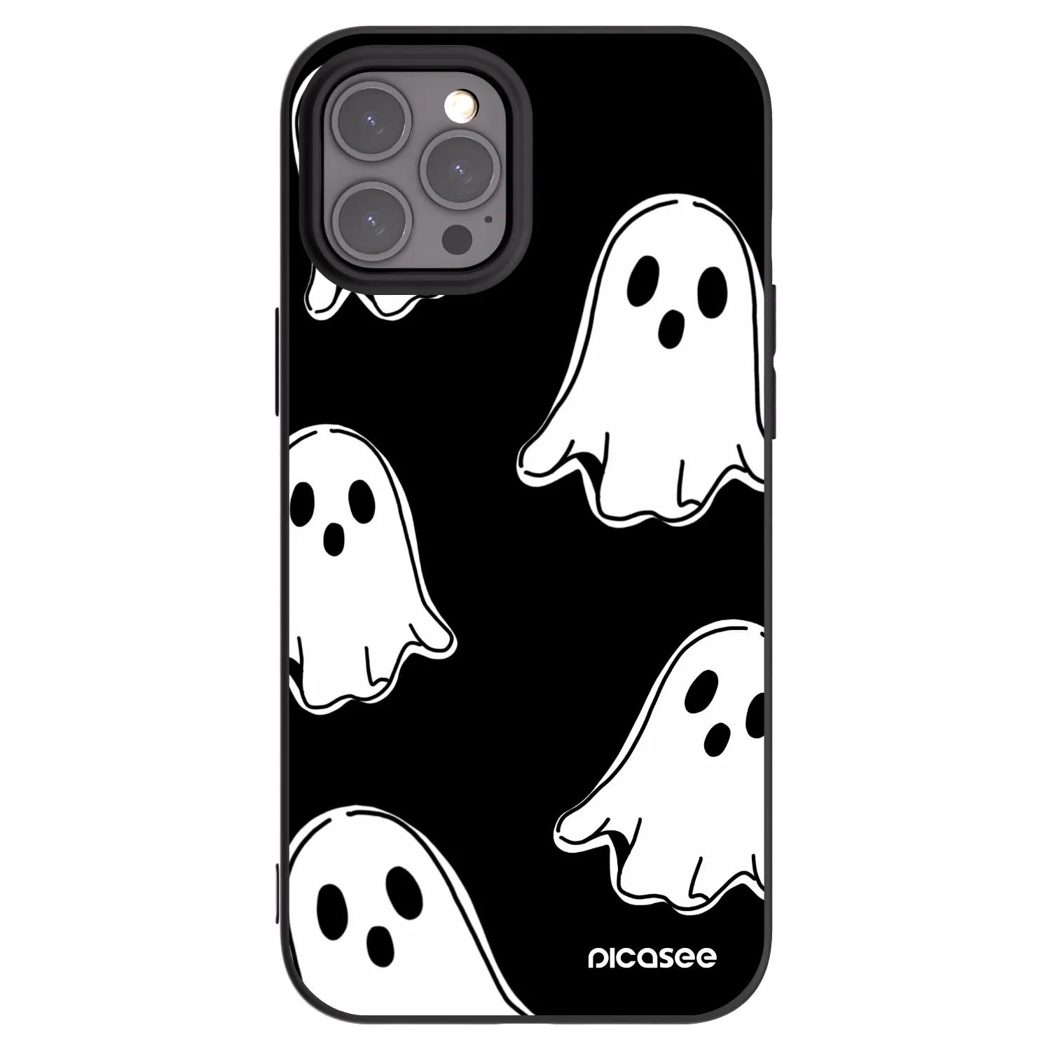Picasee silikonowe czarne etui na Apple iPhone 12 Pro Max - Black ghosts