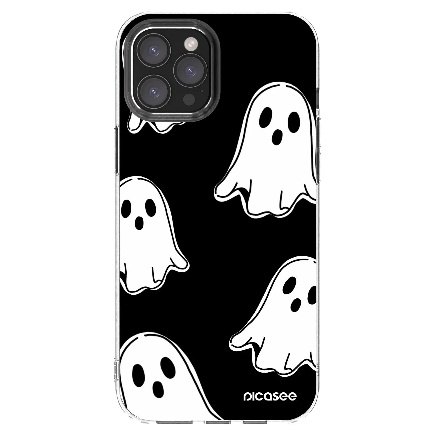Picasee silikonowe przeźroczyste etui na Apple iPhone 12 Pro Max - Black ghosts