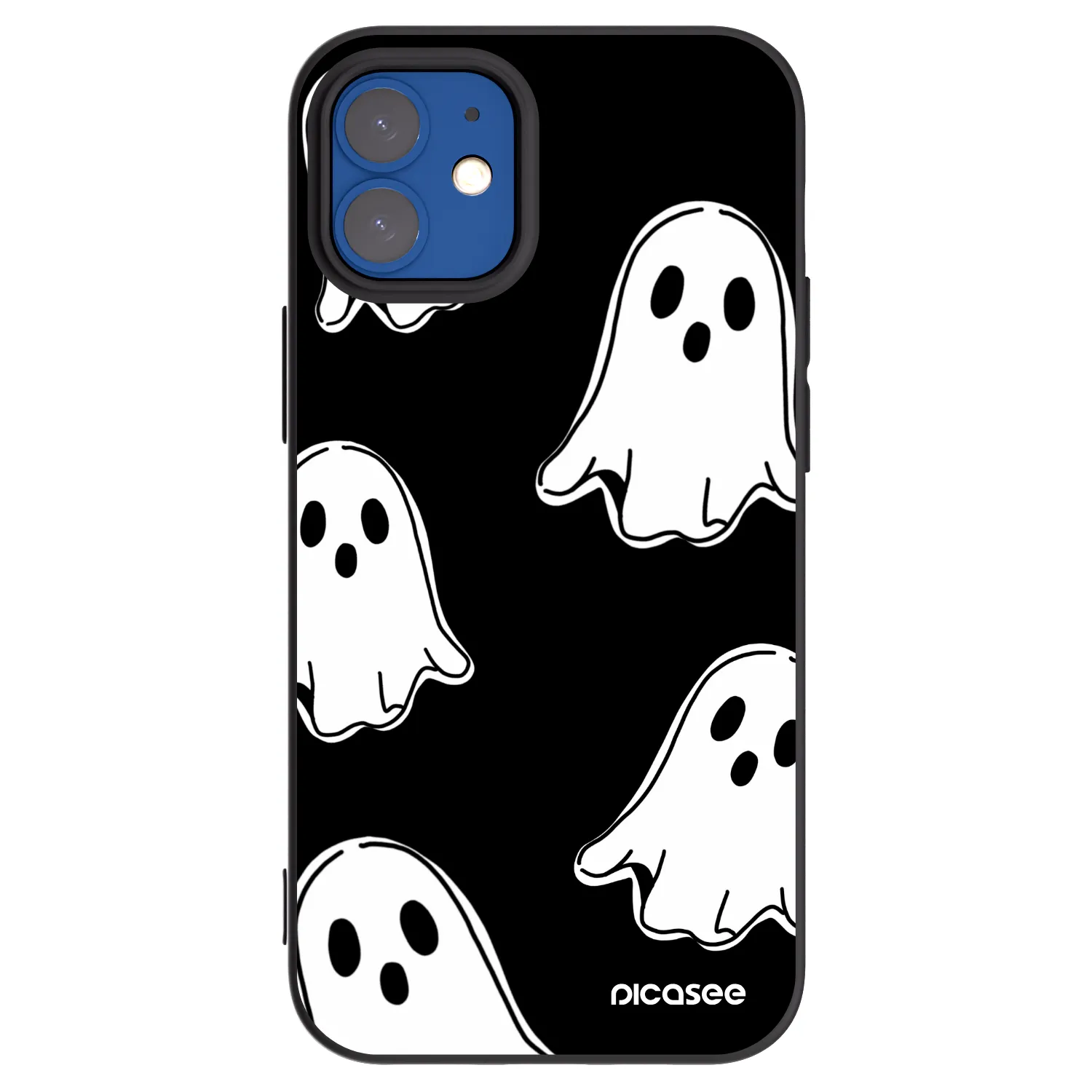 Picasee silikonowe czarne etui na Apple iPhone 12 mini - Black ghosts