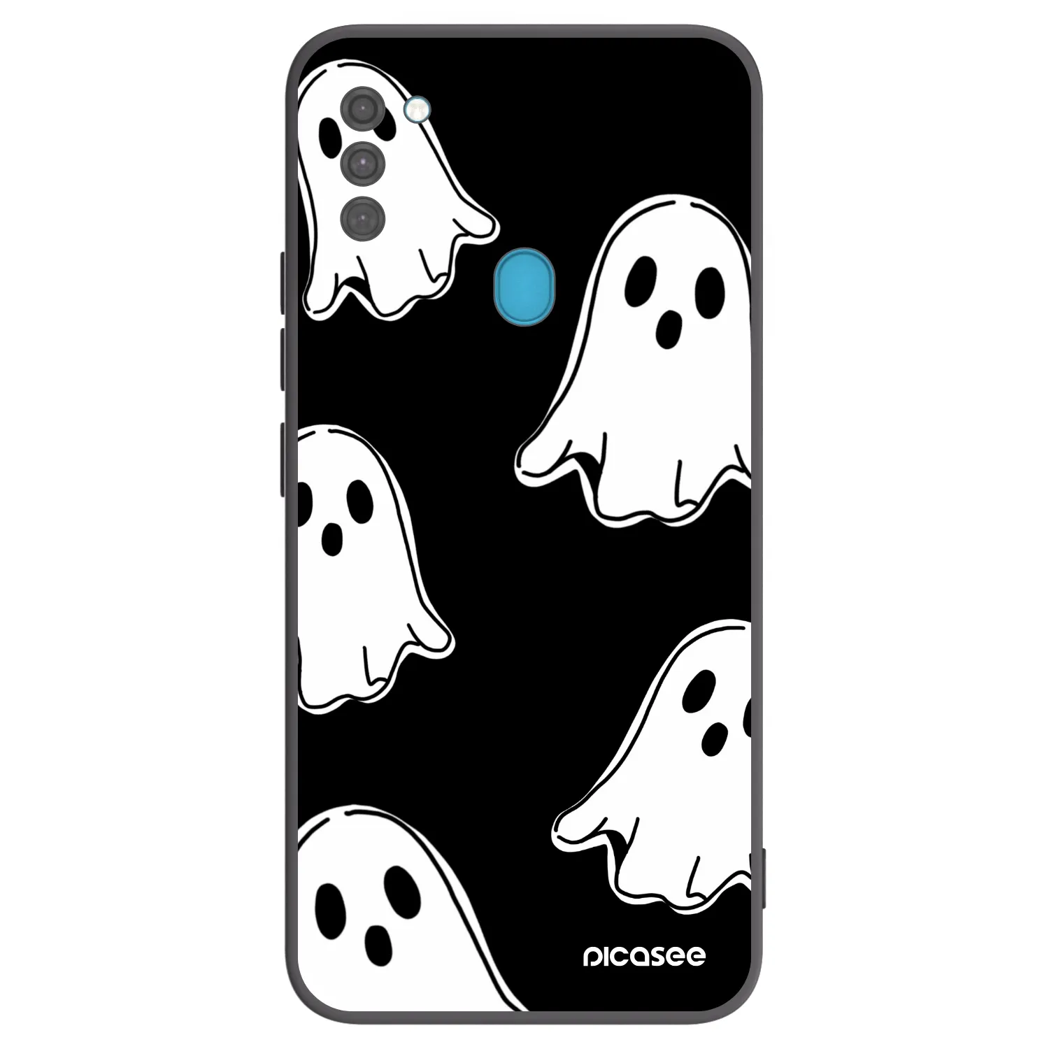 Picasee silikonowe czarne etui na Samsung Galaxy M11 - Black ghosts