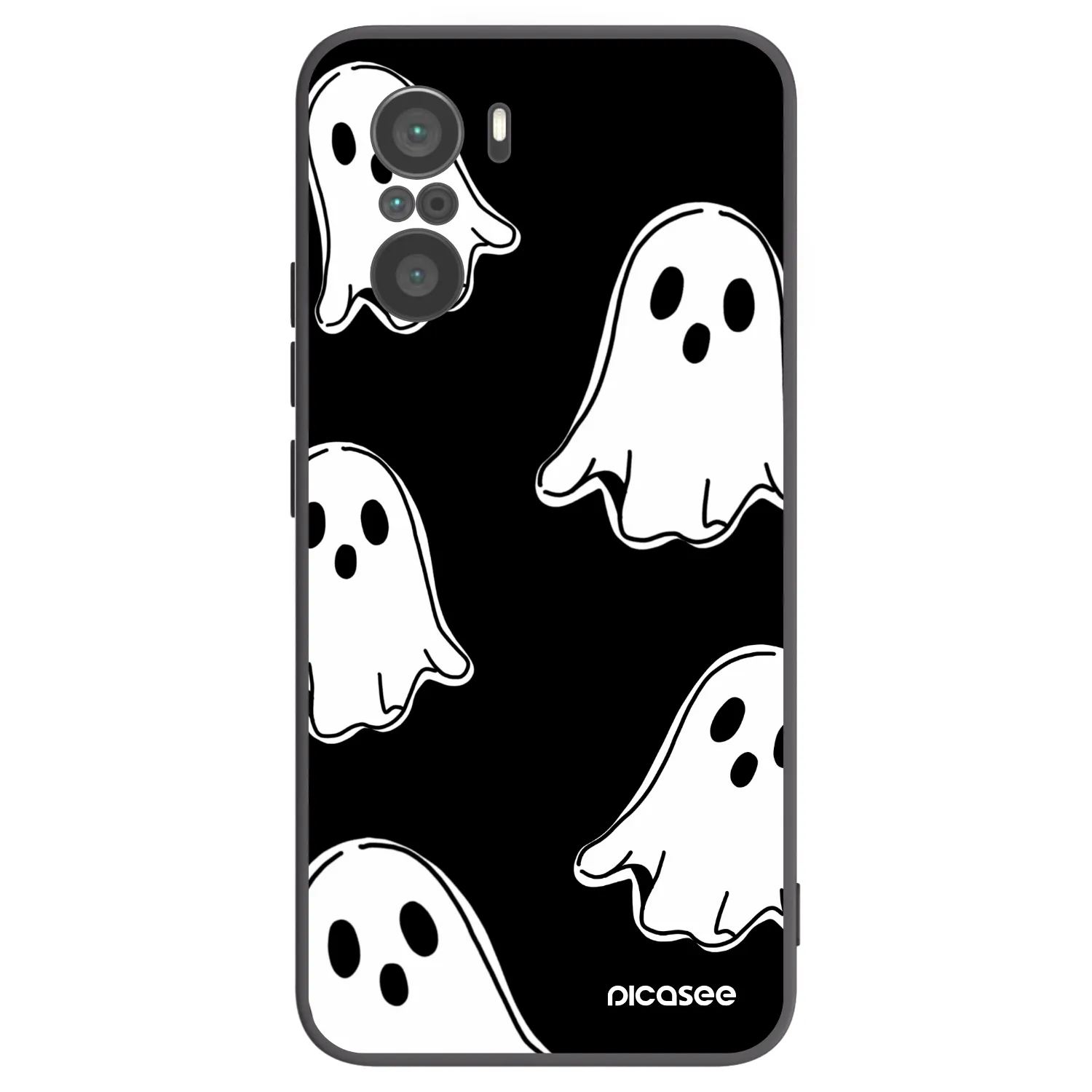 Picasee silikonowe czarne etui na Xiaomi Poco F3 - Black ghosts