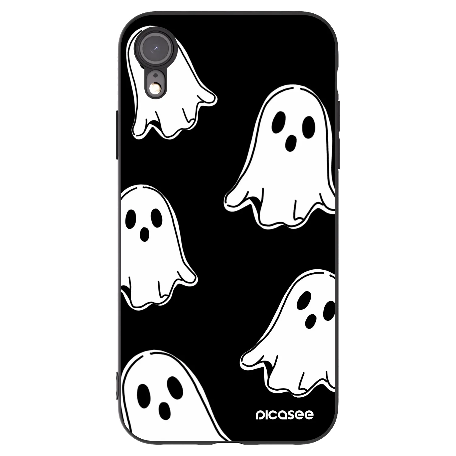 Picasee silikonowe czarne etui na Apple iPhone XR - Black ghosts