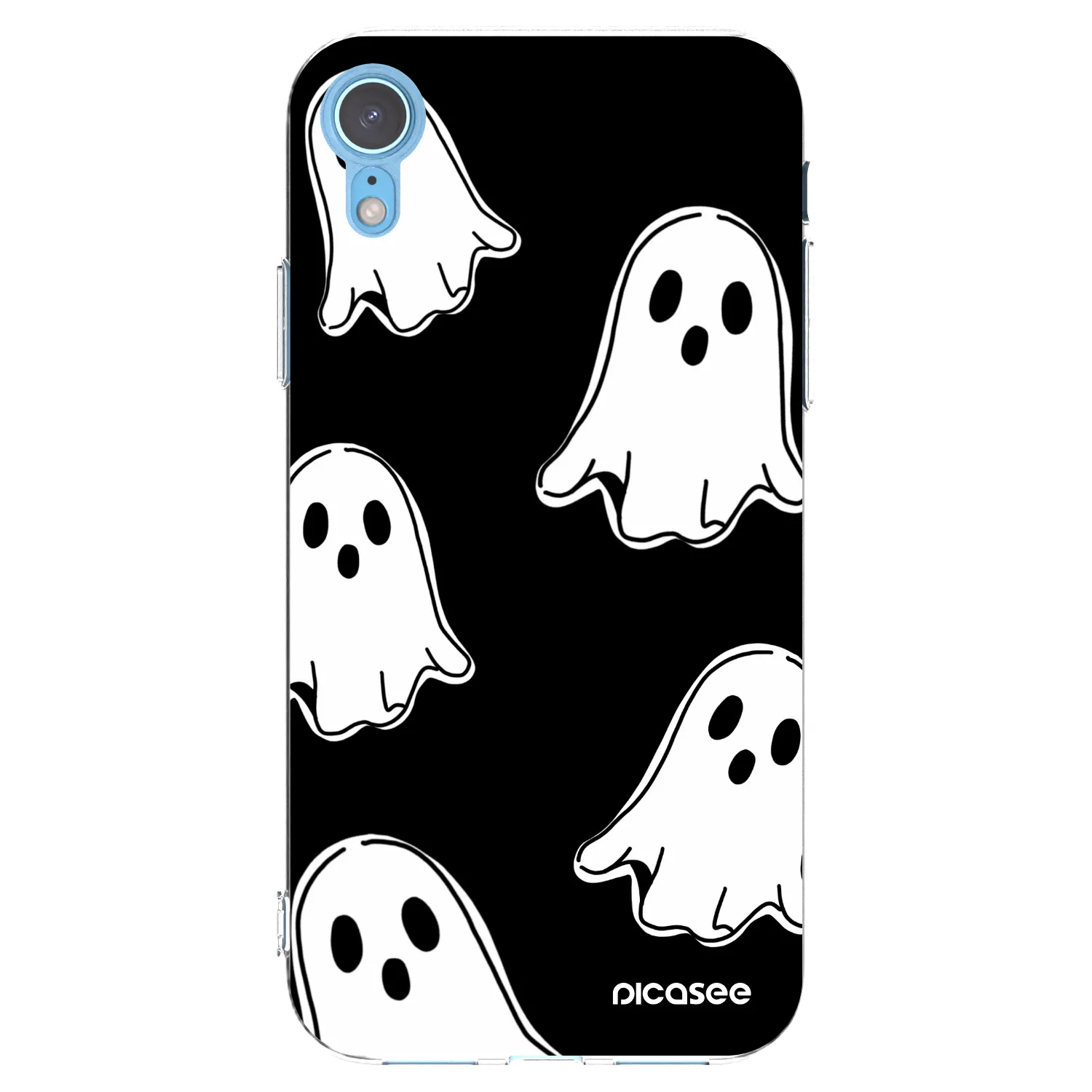 Picasee silikonowe przeźroczyste etui na Apple iPhone XR - Black ghosts