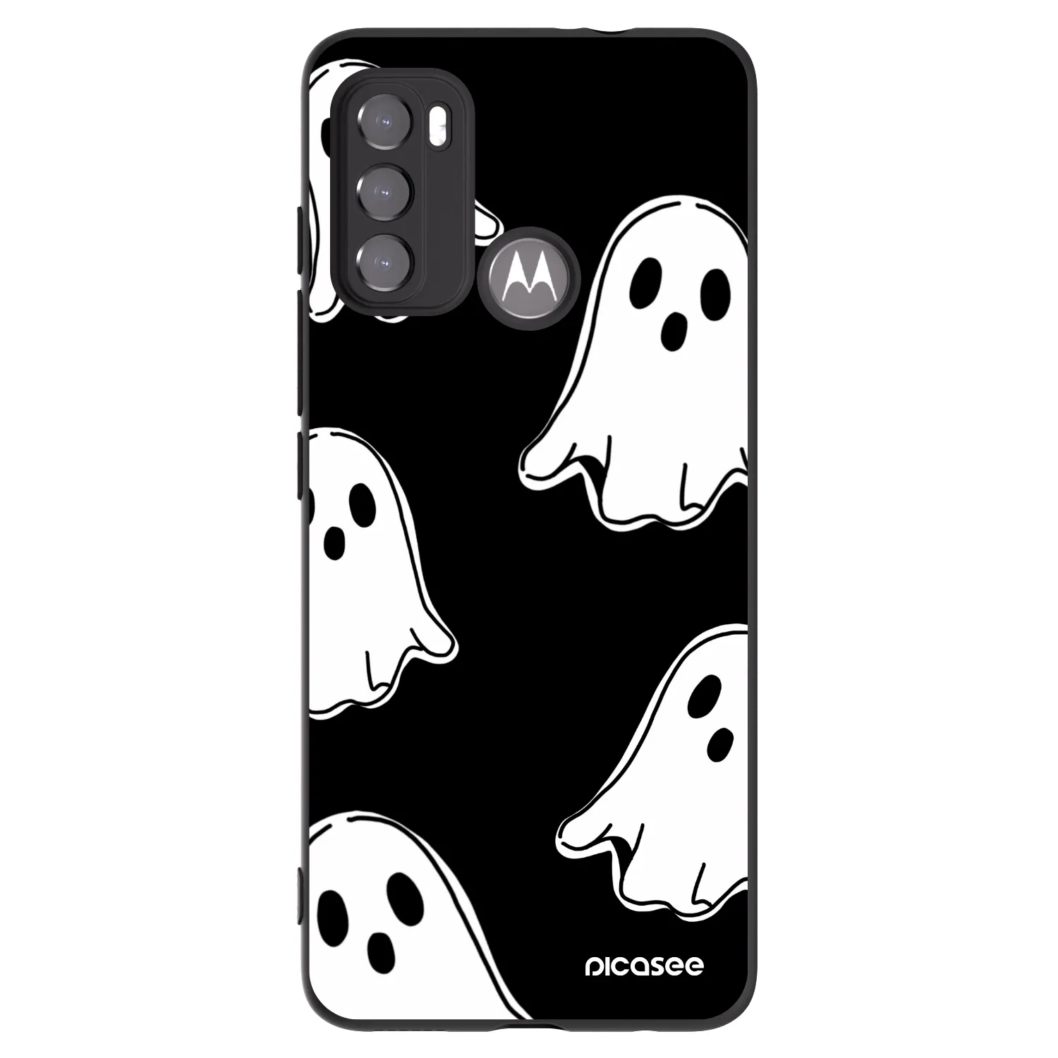 Picasee silikonowe czarne etui na Motorola Moto G60 - Black ghosts