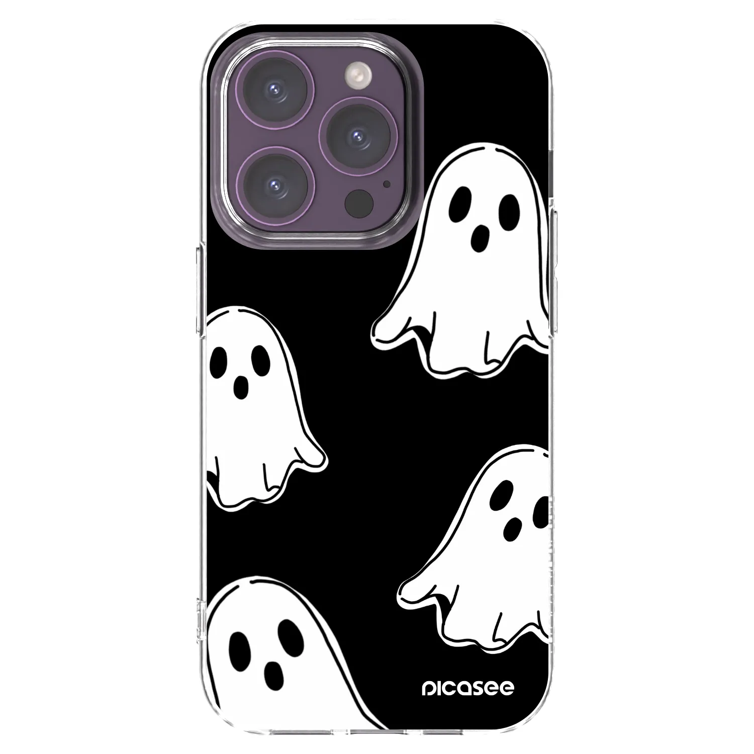 Picasee silikonowe przeźroczyste etui na Apple iPhone 14 Pro - Black ghosts