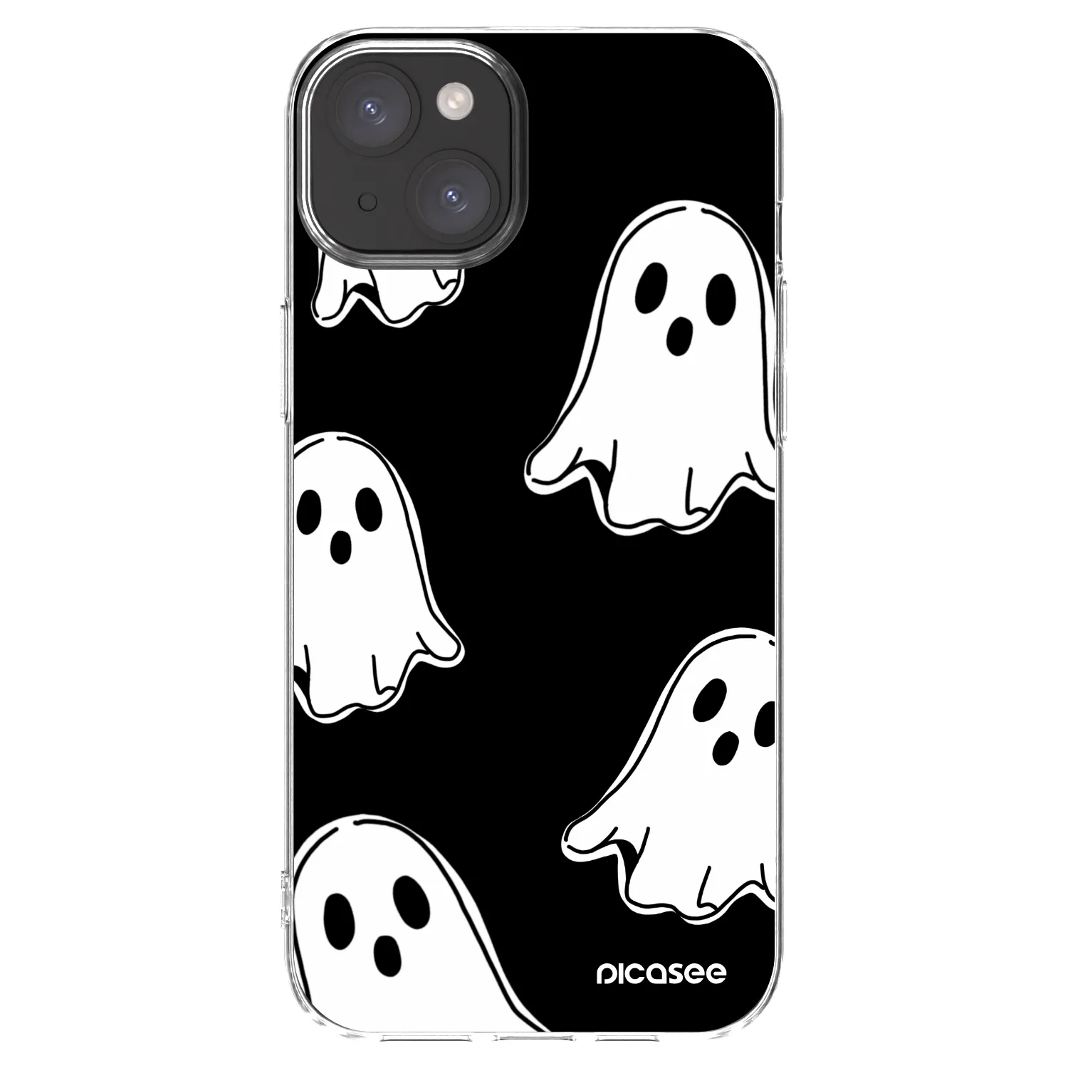 Picasee silikonowe przeźroczyste etui na Apple iPhone 15 Plus - Black ghosts